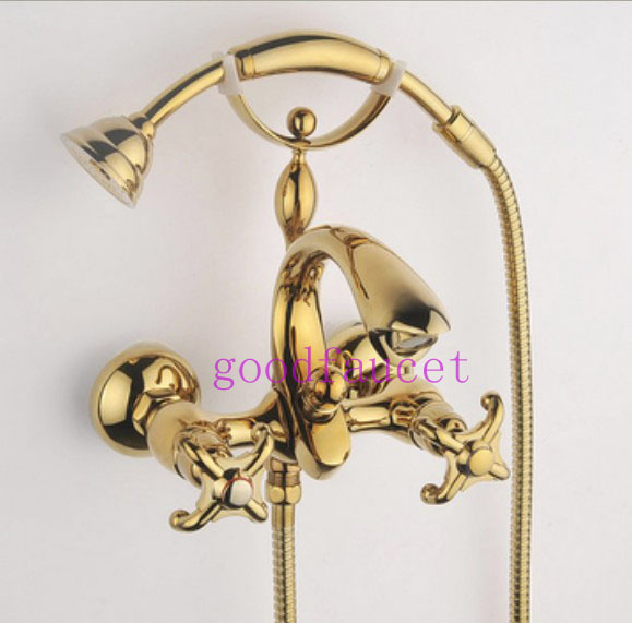 Wholesale And Retail Promotion NEW Wall Mounted Brass Telephone Bathtub Faucet Mixer Tap Double Handle Golden