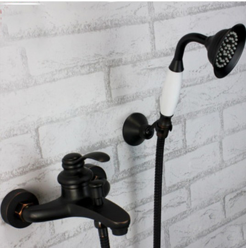 Wholesale And Retail Promotion Oil Rubbed Bronze Wall Mounted Bathroom Tub Faucet Set W/Handheld Shower Sprayer
