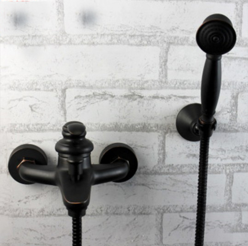 Wholesale And Retail Promotion Oil Rubbed Bronze Wall Mounted Bathtub Faucet Set W/Handheld Shower Sprayer Tap