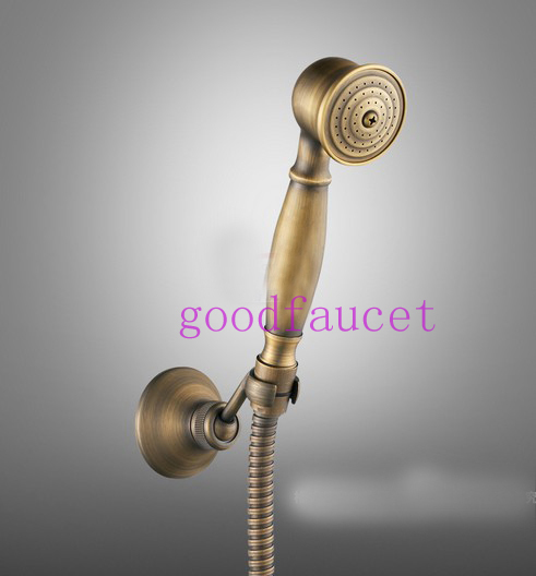 Wholesale And Retail Wall Mounted Antique Brass Shower Faucet With Tub Mixer Tap + Hand Shower With Hook Shower