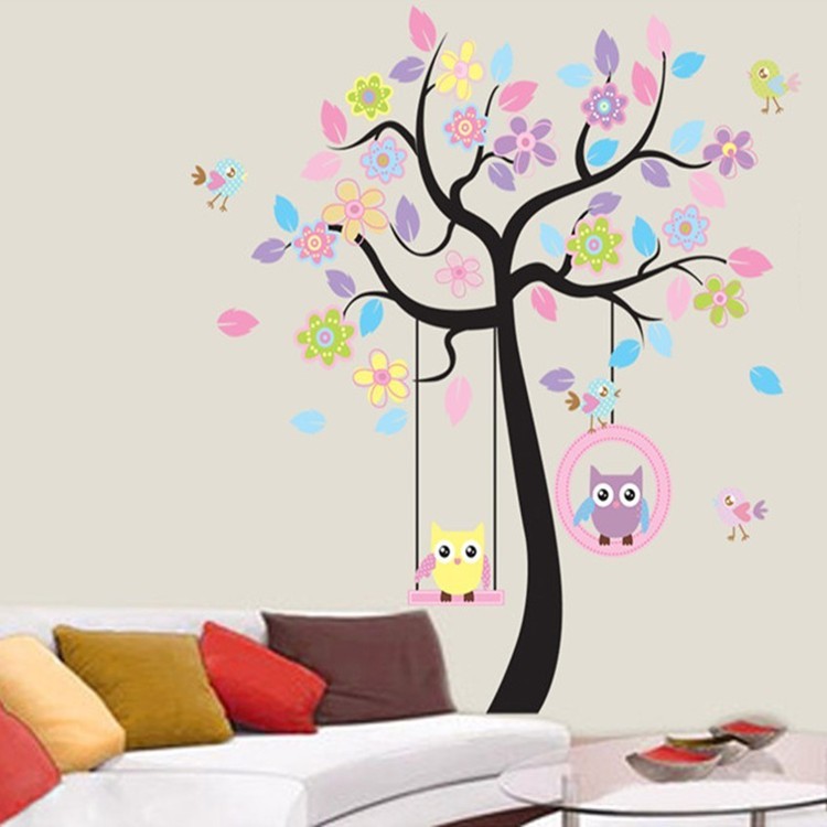 Cute Owl Flower And Trees Wall Sticker For Children Room Kindergarten Decorative Can Remove Livingroom Wall Stickers
