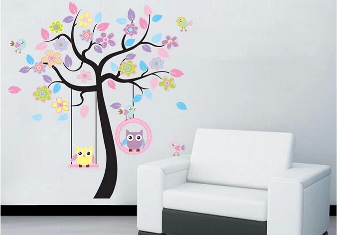 Cute Owl Flower And Trees Wall Sticker For Children Room Kindergarten Decorative Can Remove Livingroom Wall Stickers
