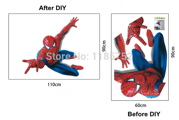 Large Spiderman Wall Stickers Peel and Stick for Children Boys Kids room Superman Super Hero Wall Sticker Decor