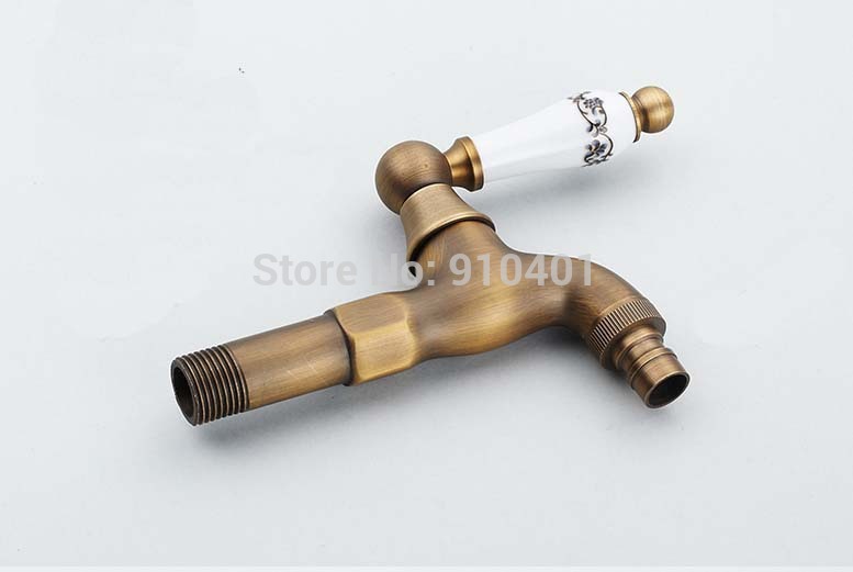 Wholesale And Retail Promotion Antique Brass Ceramic Washing Machine Faucet Wall Mounted Sink Tap Wall Mounted