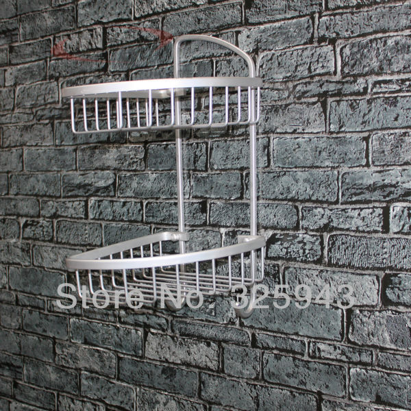 Dual Tier Space Aluminum Towel Bath Shower Basket Bar Shelf For Bathroom Shelves Rack Washroom
