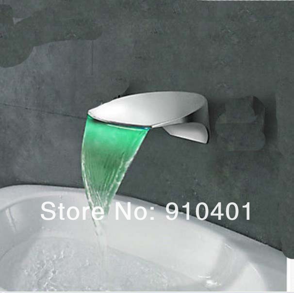 Wholesale And Retail Promotion  NEW LED Color Changing Wall Mounted Waterfall Bathroom Faucet Spout Chrome Spout