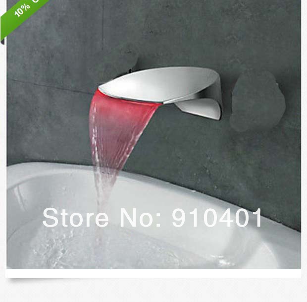 Wholesale And Retail Promotion  NEW LED Color Changing Wall Mounted Waterfall Bathroom Faucet Spout Chrome Spout