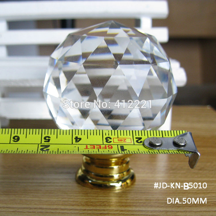 - 2pcs/lot New Products 50 mm k9 Crystal Triangle Cut Faces Ball Big Knob for furniture handle & Knob In Gold base