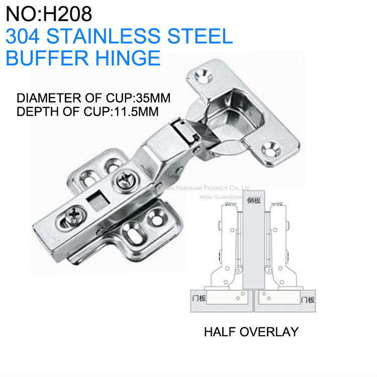 (4 pieces/lot)LICHEN 304 stainless steel half overlay buffer Hinges Soft-close Hinges Cabinet Cupboard Hinges