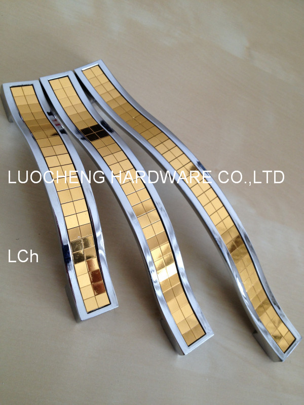 50 PCS/LOT HOLE TO HOLE 128MM ZINC CABINET HANDLES  W/ CHAMPAGNE GOLD ARCYLIC DECORATION PASTER