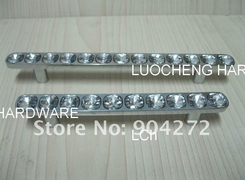 50PCS/ LOT NEWLY-DESIGNED 175 MM CLEAR CRYSTAL HANDLE WITH ALUMINIUM ALLOY CHROME METAL PART