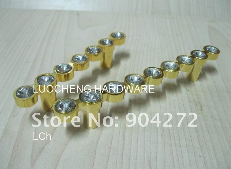 30PCS/ LOT 140 MM CLEAR CRYSTAL HANDLE WITH ALUMINIUM ALLOY GOLD METAL PART