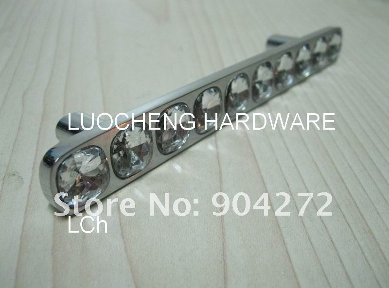 30PCS/ LOT NEWLY-DESIGNED 135 MM CLEAR CRYSTAL HANDLE WITH ALUMINIUM ALLOY CHROME METAL PART