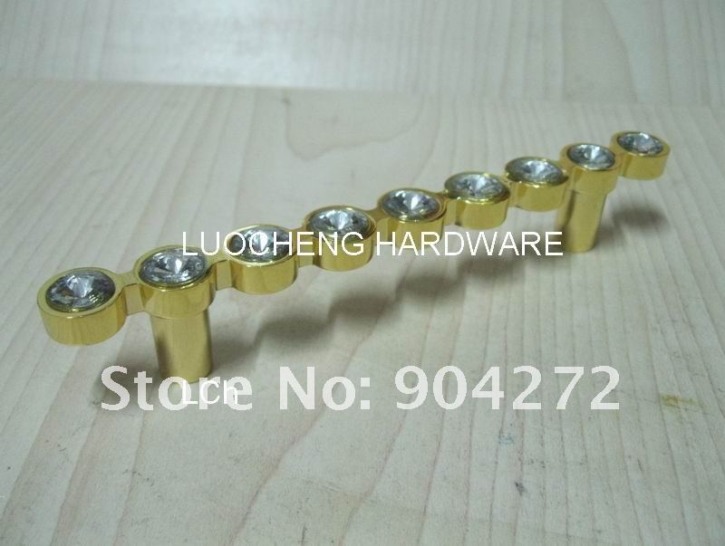 50PCS/ LOT 140 MM CLEAR CRYSTAL HANDLE WITH ALUMINIUM ALLOY GOLD METAL PART