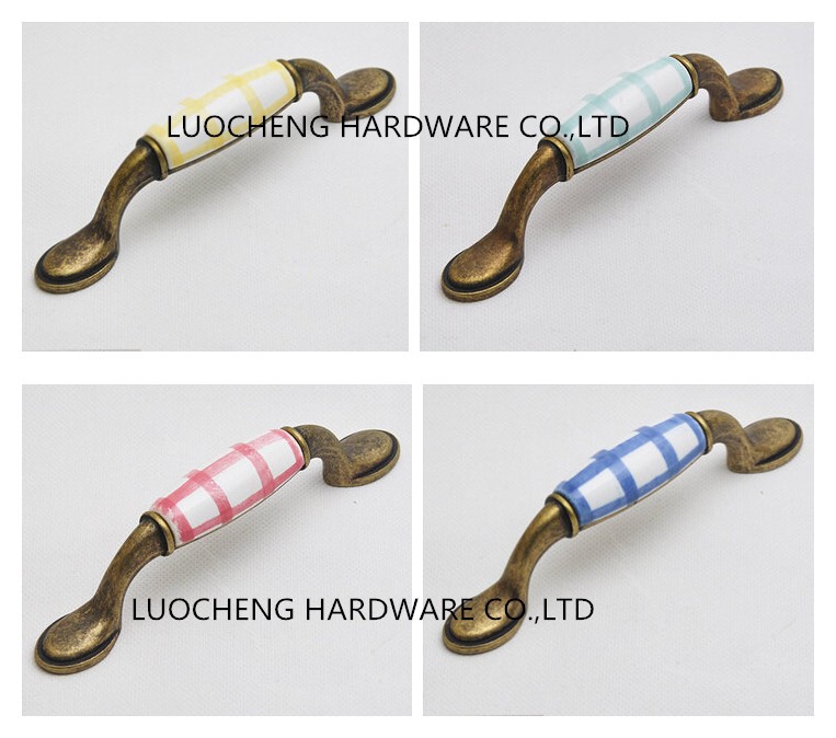 50PCS/LOT Hole to hole distance 96MM COLORED CERAMIC HANDLES AVAILABLE IN GREEN RED YELLOW BLUE