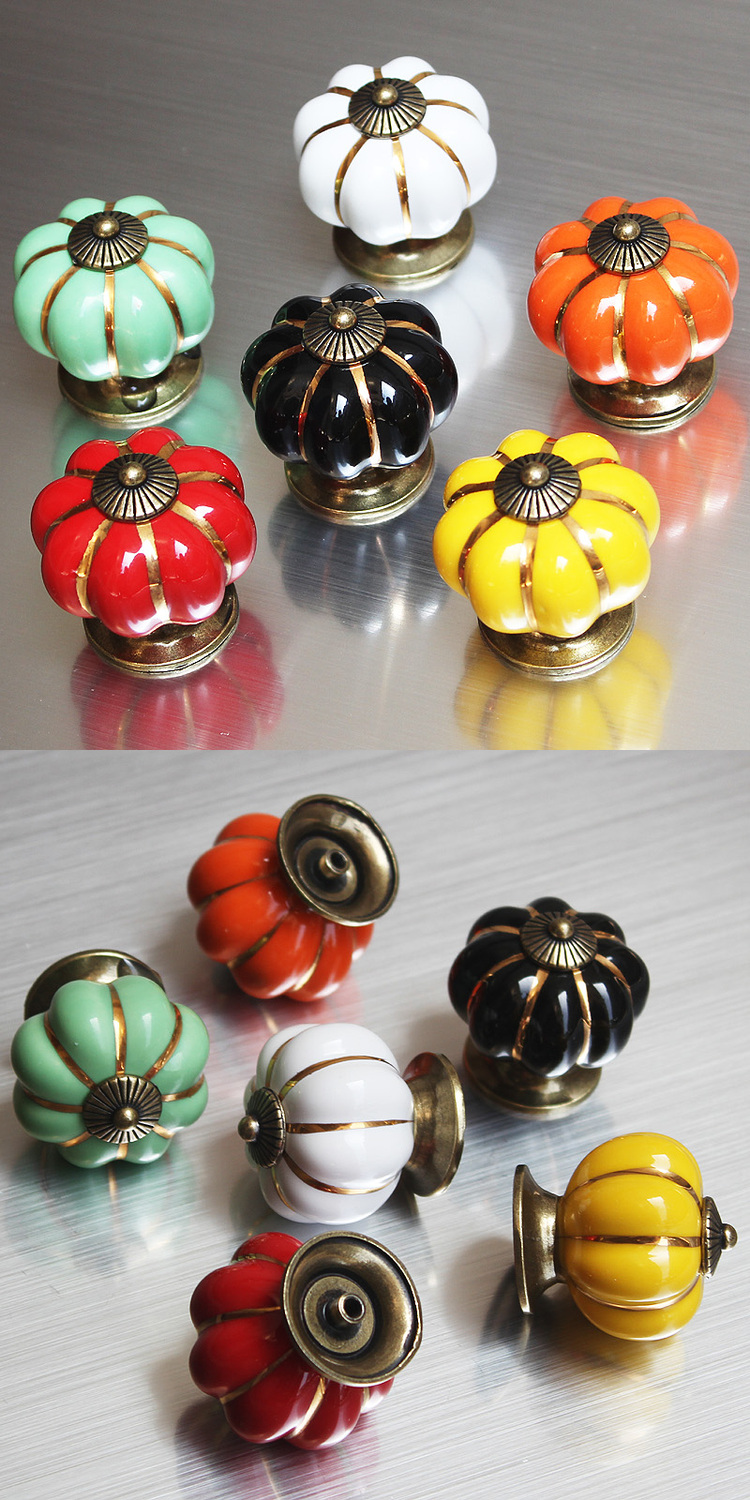 2014 hot selling European Ceramic Door Cabinets Cupboard Pumpkins Knobs Handles Pull Drawer black, red, yellow, green, orange