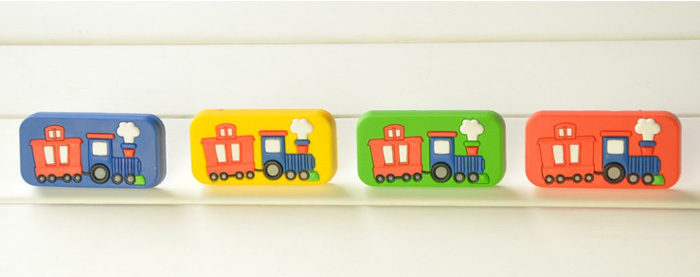 Cartoon Train Soft gum Drawer Handles Kids Bedroom Furniture Door Knobs Kitchen Cabinet single green blue red yellow