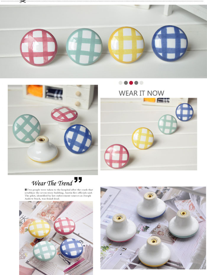 Modern Romatic Round ceramic furniture handle cabinet kitchen knob red blue green yellow Simple Fashion pulls for children room