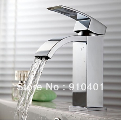 Contemporary Wide Spout Polished Brass Chrome Basin Mixer Vanity Tap Waterfall Bathroom Faucet Single Handle [Chrome Faucet-1424|]