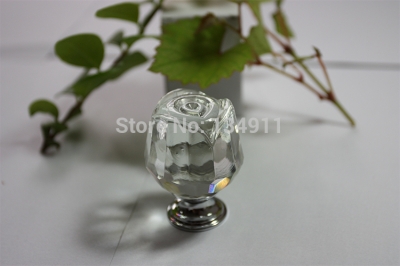 Fashion 10pcs 30mm White Clear K9 Crystal Glass Rose Cabinet Hardware for Drawers Dresser Pulls Drawer Handles Promotion