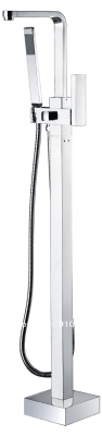 Floor Mount Bathtub Faucet Tub Filler With Hand Held Shower Single Handle Hole Chrome
