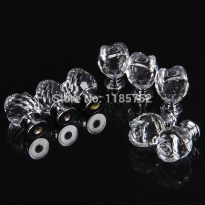 HOT New 2014 Luxury 20mm Clear Acrylic Romantic Rose Shaped Door Pulls Drawer Cabinet Wardrobe Knobs Cupboard Handles 10pcs/lot