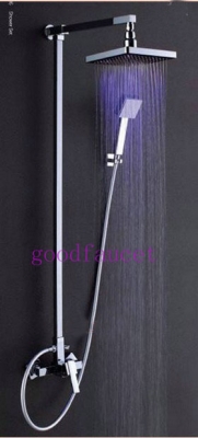LED Light Rainfall Shower Faucet Set 8"Rain Brass Shower Head With Wall Mount Handheld Shower
