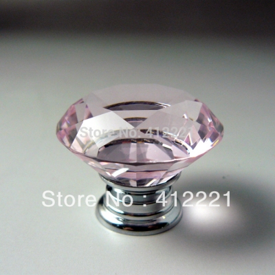 NEW - 12pcs/lot 40mm Clear Pink Crystal diamond Cabinet Knob Drawer Pull Handle Kitchen Door Wardrobe Hardware [NewProducts-47|]