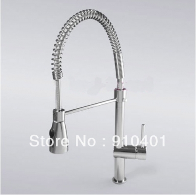 Solid Brass Spring Kitchen Faucet Pull Out Sink Mixer Tap Dual Spary Chrome Finish Single Handle Hole