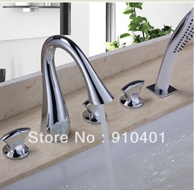 Wholesale And Promotion New Deck Mounted Bathroom Tub Faucet Chrome Finish Mixer Tap With Handle Shower [5 PCS Tub Faucet-195|]