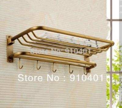 Wholesale And Retail Promotion NEW Fashion Wall Mounted Antique Brass Bathroom Shelf Towel Rack Towel Bar Hooks