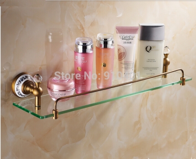 Wholesale And Retail Promotion Antique Brass Bathroom Shelf Wall Mounted Caddy Cosmetic Storage Holder Crystal [Storage Holders & Racks-4388|]