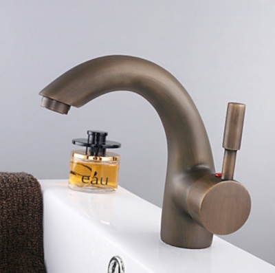 Wholesale And Retail Promotion Antique Brass Deck Mounted Bathroom Sink Vessel Faucet Single Handle Mixer tap