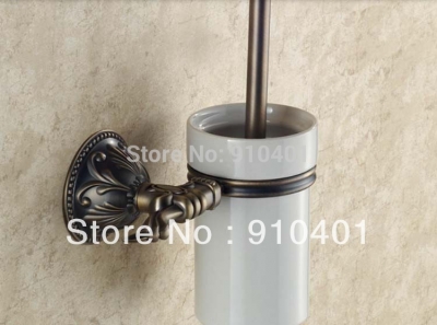 Wholesale And Retail Promotion Antique Brass Wall Mounted Bathroom Toilet Brush Holder + Brush + Ceramic Cup