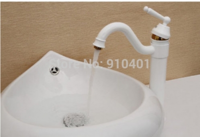 Wholesale And Retail Promotion Bathroom Basin Faucet White Painting Swivel Spout Vanity Sink Mixer Tap 1 Handle [Chrome Faucet-1373|]