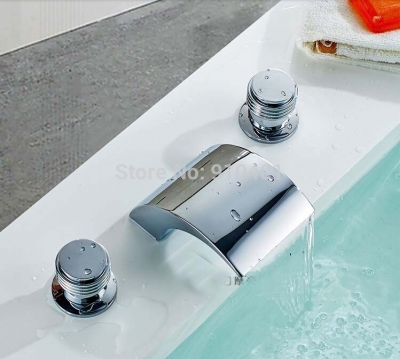 Wholesale And Retail Promotion Deck Mounted Bathroom Waterfall Basin Faucet Dual Handles Sink Mixer Tap Chrome [Chrome Faucet-1737|]
