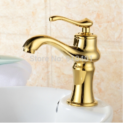 Wholesale And Retail Promotion Deck Mounted Golden Brass Bathroom Basin Faucet Vanity Sink Mixer Tap 1 Handle