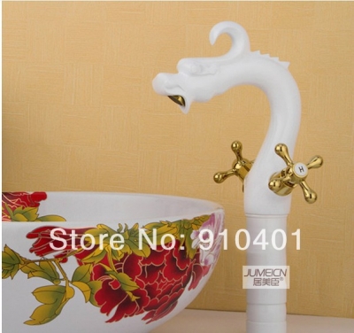 Wholesale And Retail Promotion Elegant White Painting Dragon Bathroom Basin Faucet Tall Vanity Sink Mixer Tap [Chrome Faucet-1698|]