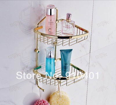 Wholesale And Retail Promotion Golden Brass Bathroom Corner Shelf Bath Shower Cosmetic Caddy Storage Dual Tiers [Storage Holders & Racks-4368|]