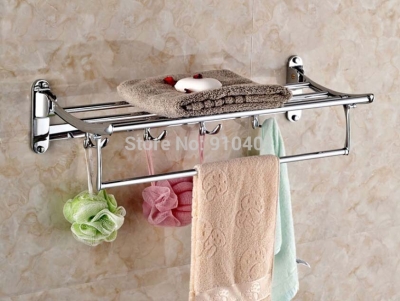 Wholesale And Retail Promotion Luxury Chrome Brass Bathroom Towel Rack Holder Clothes Shelf With Hook Hangers