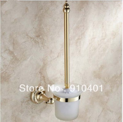 Wholesale And Retail Promotion Luxury Golden Art Carved Wall Mounted Bathroom Toilet Brushed Holder Ceramic Cup [Bath Accessories-589|]