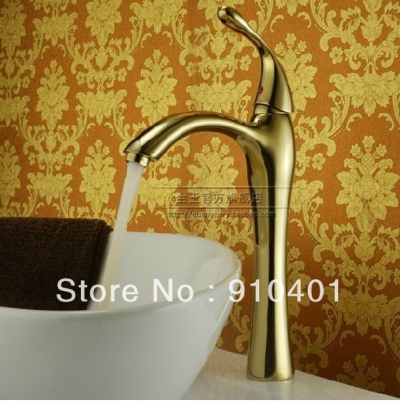 Wholesale And Retail Promotion Luxury Golden Finish Bathroom Basin Faucet Single Handle Teapot Sink Mixer Tap [Golden Faucet-2847|]