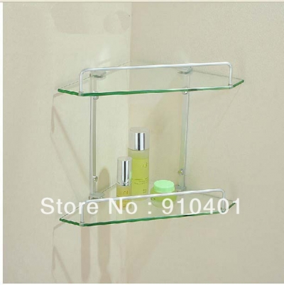 Wholesale And Retail Promotion NEW Bathroom Corner Shower Caddy Cosmetic Glass Shelf Dual Tier Aluminium Shelf