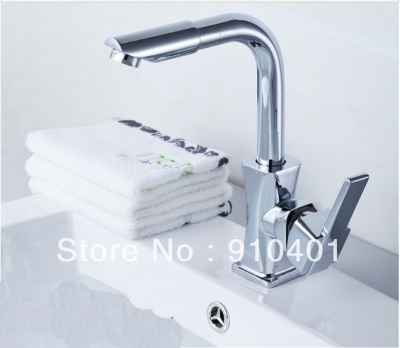 Wholesale And Retail Promotion NEW Deck Mounted Bathroom Basin Faucet Swivel Spout Sink Mixer Tap Single Handle [Chrome Faucet-1605|]