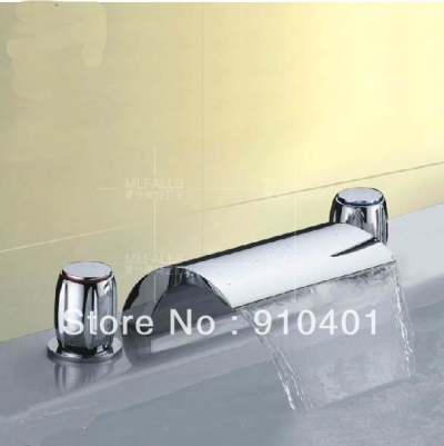 Wholesale And Retail Promotion NEW Deck Mounted Widespread Waterfall Basin Faucet Dual Handles Sink Mixer Tap