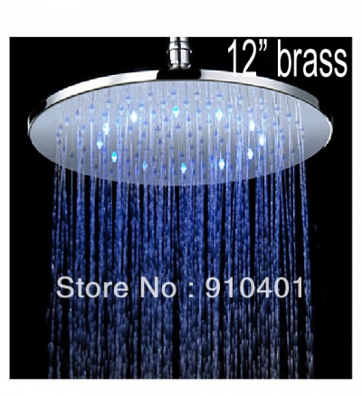Wholesale And Retail Promotion NEW LED Color Changing 12" Round Rainfall Shower Head Solid Brass Shower Head [Shower head &hand shower-4057|]