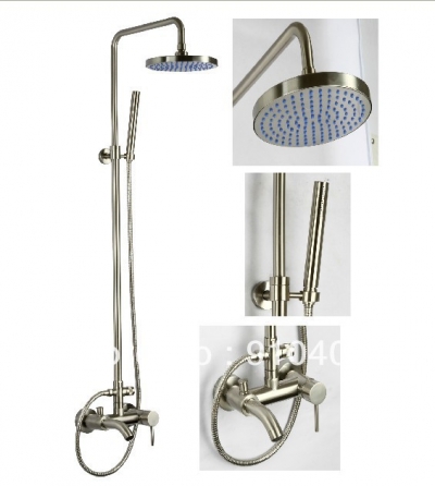 Wholesale And Retail Promotion NEW Luxury Wall Mounted Brushed Nickel Brass Shower Faucet Set Bathtub Mixer Tap