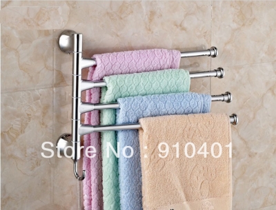 Wholesale And Retail Promotion NEW Luxury Wall Mounted Chrome Clothes Towel Racks Swivel 4 Towel Bar W/ Hook [Towel bar ring shelf-4749|]