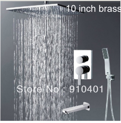 Wholesale And Retail Promotion NEW Modern Chrome 10" Brass Rain Shower Faucet Set Bathtub Mixer Tap Hand Shower [Chrome Shower-2283|]