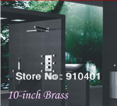 Wholesale And Retail Promotion NEW Modern Square 10" Rain Thermostatic Shower Faucet Set 6 Massage Jets Sprayer [Chrome Shower-2359|]